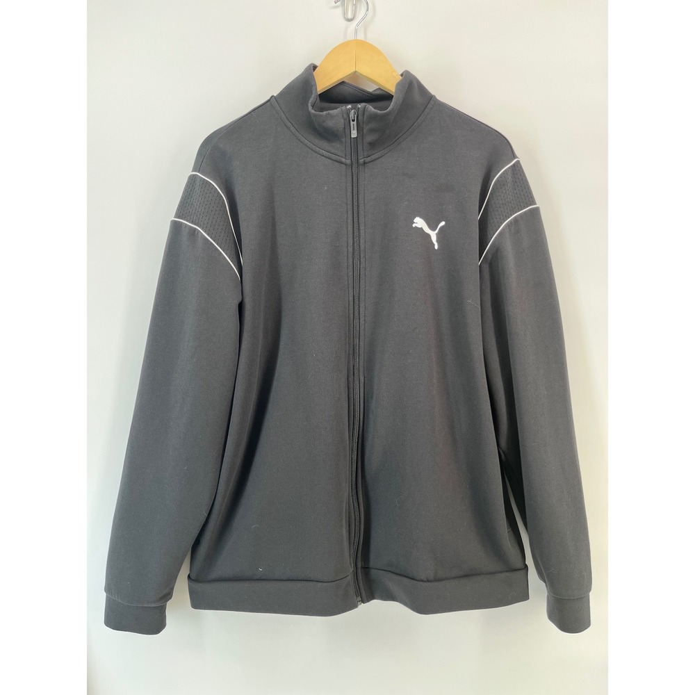 Puma Mens Full Zip Track Jacket Black White Piping Mesh Panels XL
